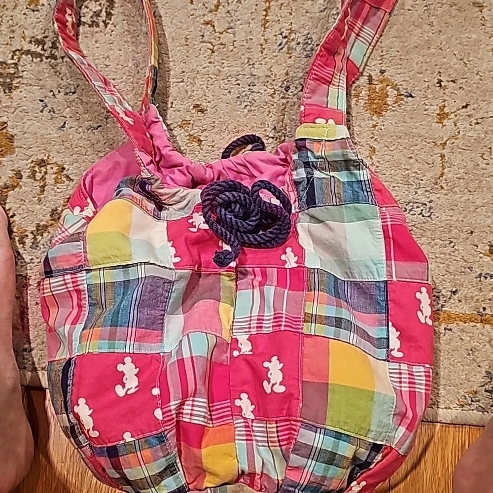 Disney Parks Pink Patchwork Mickey Mouse Hobo Madris Cotton Bag Purse